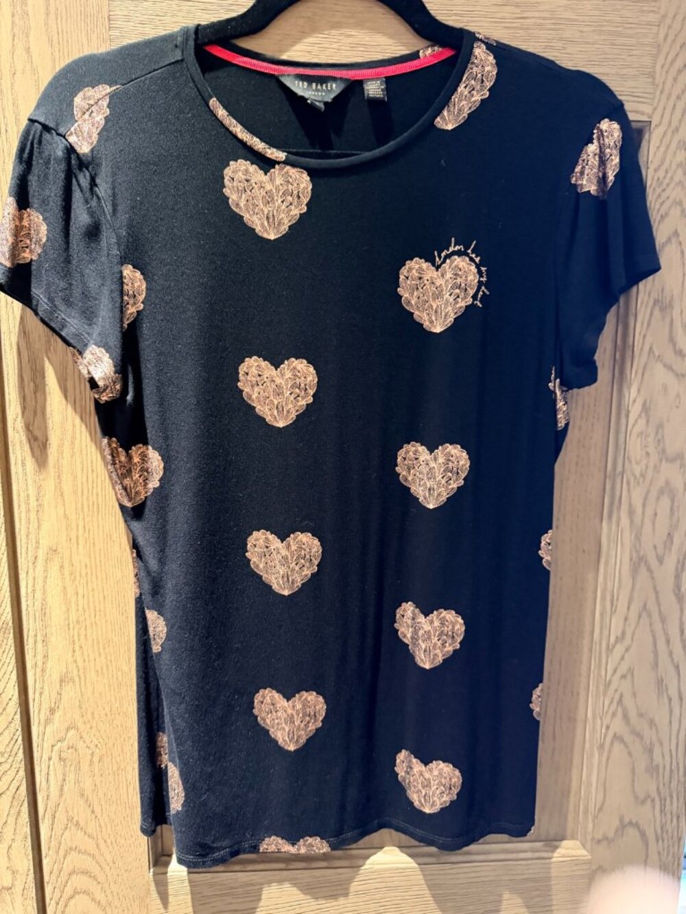 Ted Baker London Navy Rose Gold Foil Heart Print Tee Size 3 US 8
